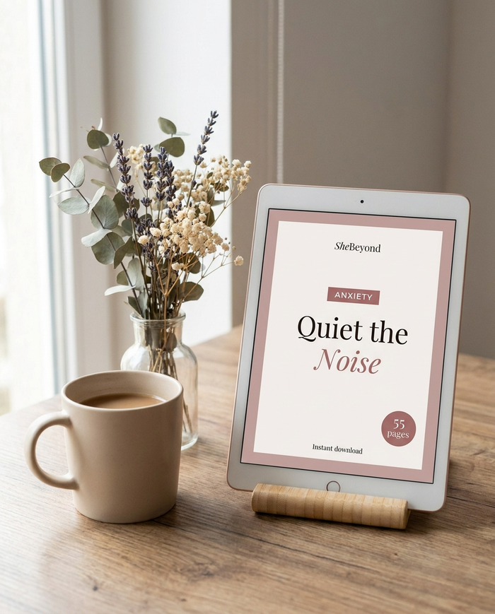 Quiet the Noise workbook cover on a tablet - instant download