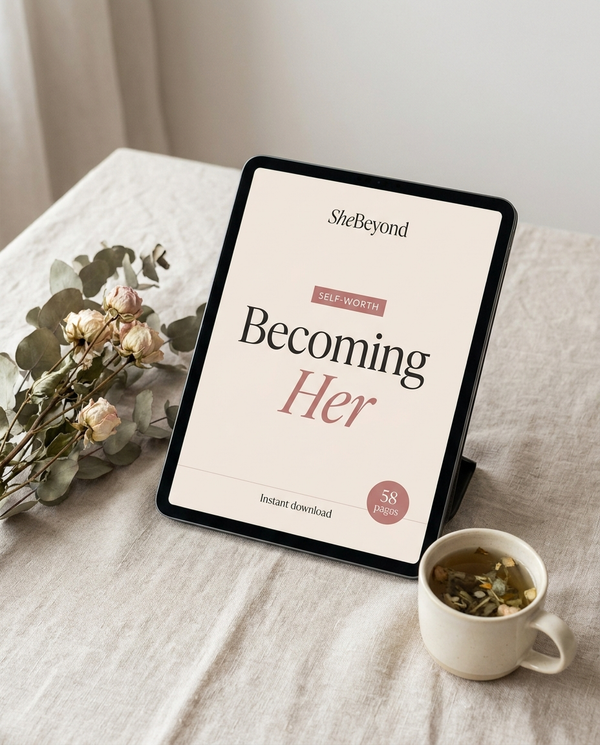 Becoming Her workbook cover on a tablet - instant download