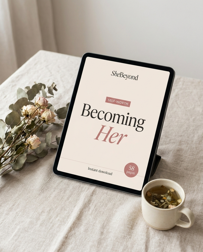 Becoming Her workbook cover on a tablet - instant download