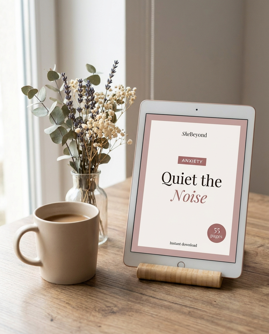 Quiet the Noise workbook cover on a tablet - instant download