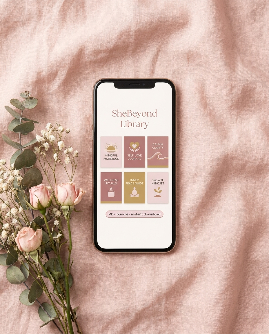 The SheBeyond library on a phone - PDF instant download